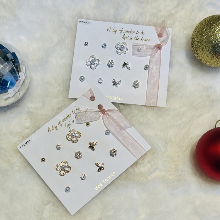 フラワーストーンセットピアス